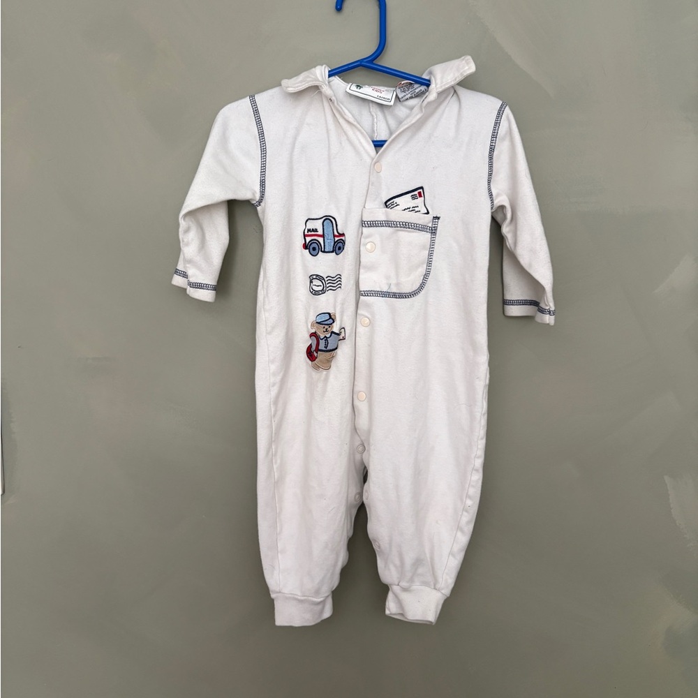 Vintage White Kids One Piece with Embroidered Details